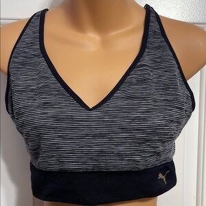 Puma Black and Gray Sports Bra with V-Neck and Supportive Band